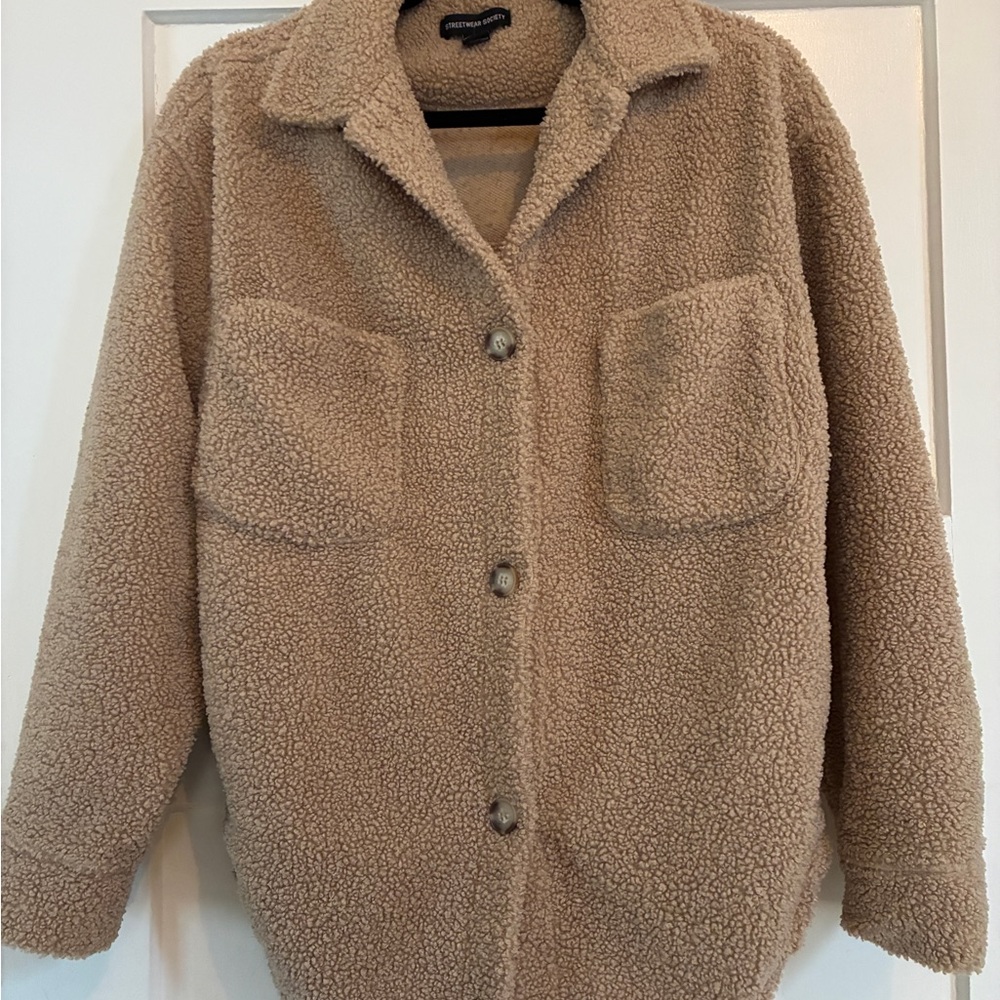 Streetwear Society Taupe Teddy Button-Up Jacket